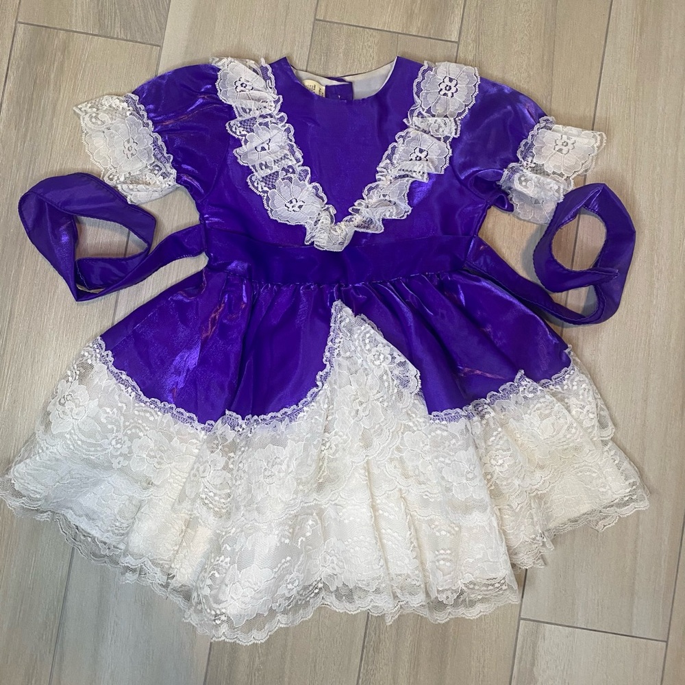 Vintage nena’s party dress twirl frilly lace purple polyester dress up 5T